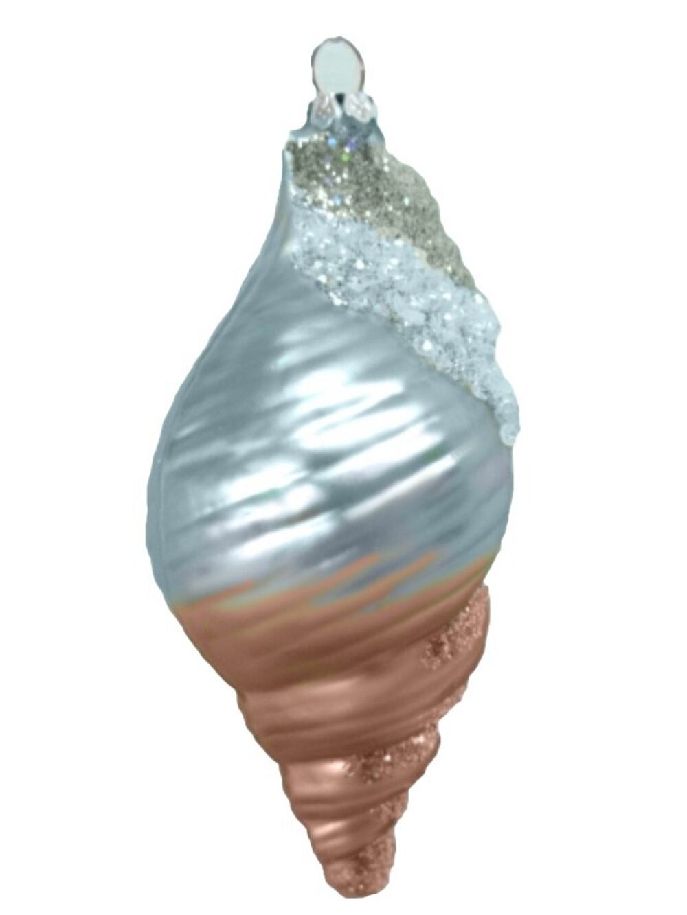 Tulip Shell Glass December Diamonds 79-81592 Blue & Gold 5" Christmas Ornament